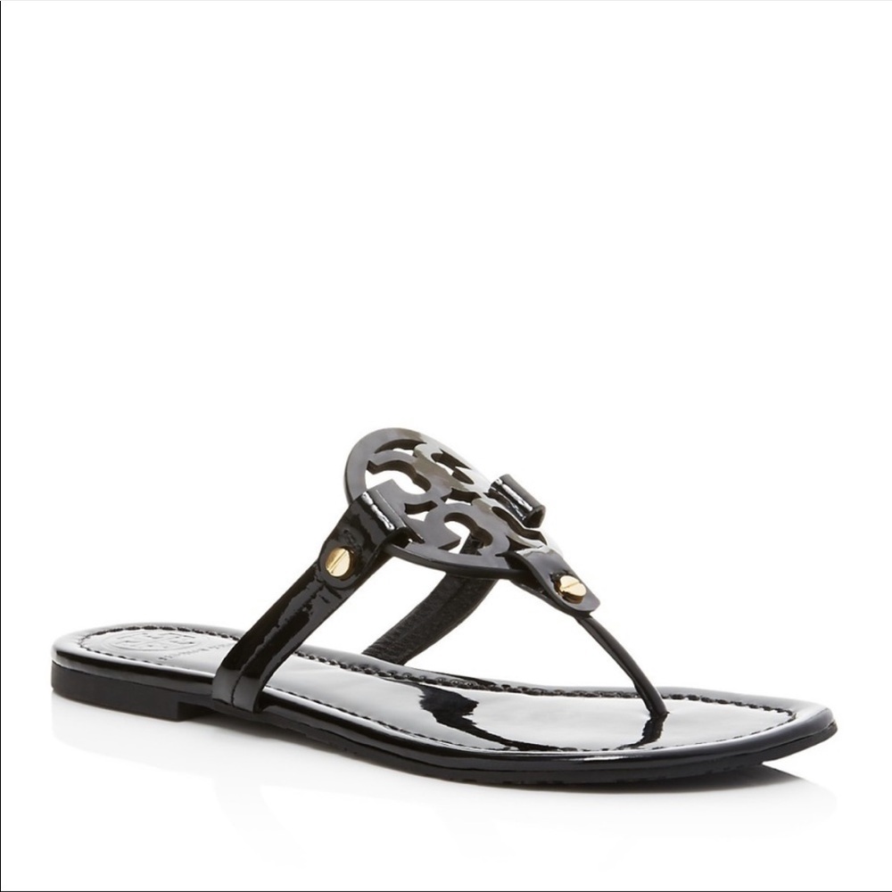 Tory Burch black patent miller slides sz 11